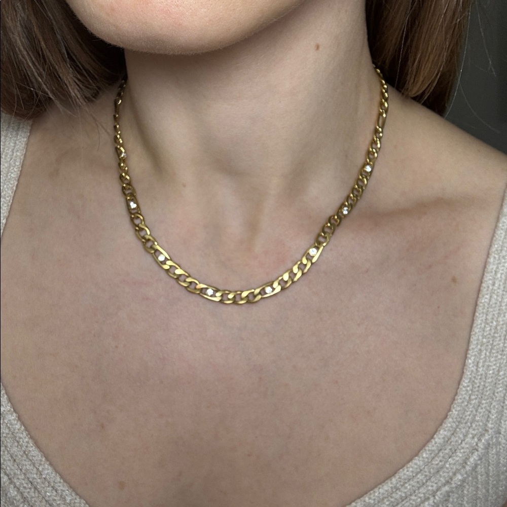 Delicate stainless steel Gold Necklace dainty delicate cubic zirconia chain
